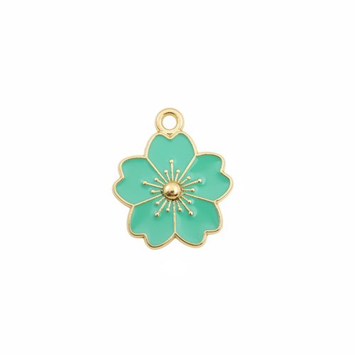 Breloque fleur émaillée verte métal doré 20x17 mm – pendentif fleur pour bijoux diy ve33-5