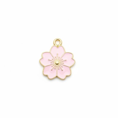 Breloque fleur émaillée rose métal doré 20x17 mm – pendentif fleur pour bijoux diy ros35-1