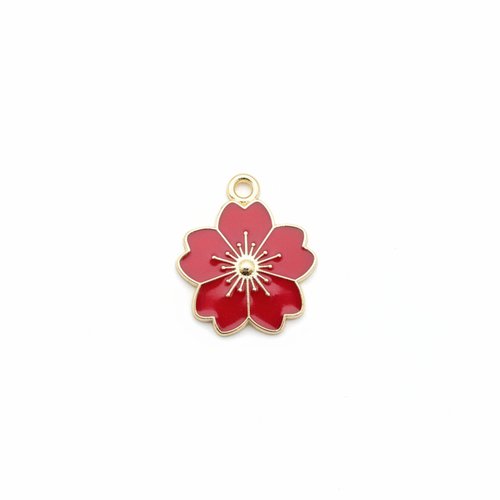 Breloque fleur émaillée rouge métal doré 20x17 mm – pendentif fleur pour bijoux diy rou21-10