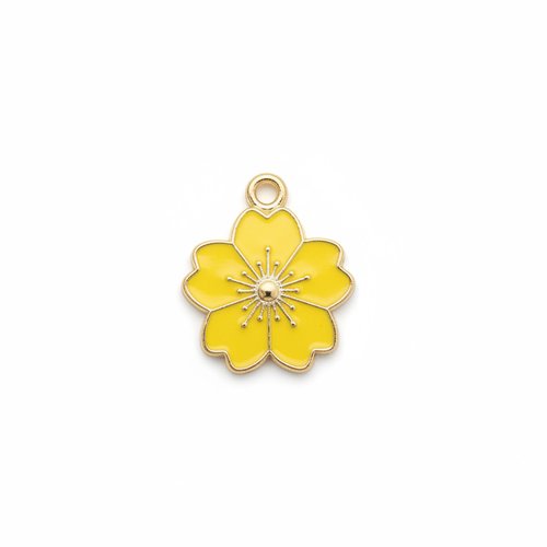 Breloque fleur émaillée jaune métal doré 20x17 mm – pendentif fleur pour bijoux diy ja23-7