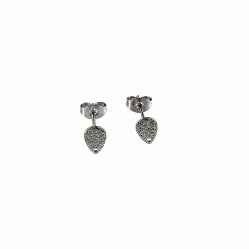 Clous d’oreilles goutte effet pailleté argentés en acier inoxydable 304 8x5 mm x1 ou x10 paires sbopu-121
