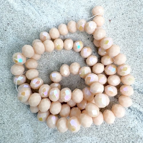 Perles rondelles à facettes en verre beige à reflets arc-en-ciel 6x5 mm – fil d'environ 80 perles por7-16