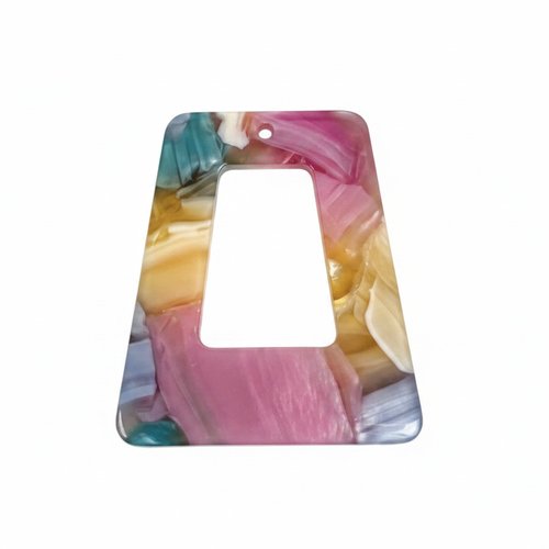 Pendentif trapèze évidé en acétate marbré multicolore 30x27 mm gemu-45