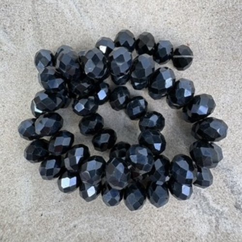 Perles rondelles à facettes en verre noir 8x6 mm – fil d'environ 60 perles pno4-13