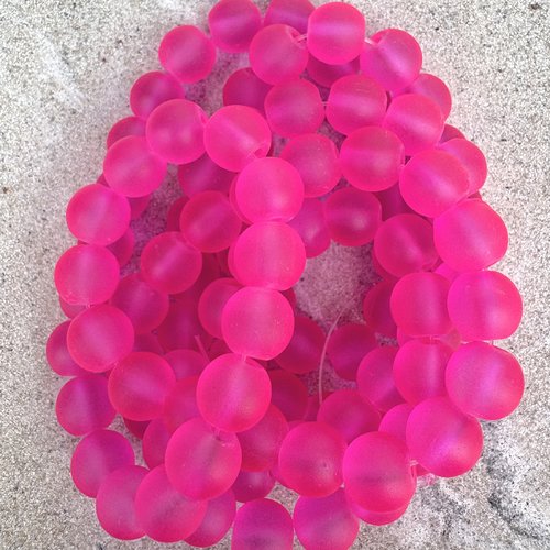 Perles rondes en verre dépoli rose fuchsia 8 mm – fil d'environ 100 perles pros9-8