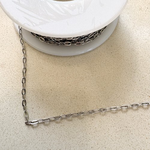 Chaîne maille ovale plate soudée en acier inoxydable 304 argentée au mètre – maille 3,5x1,8 mm cha-73