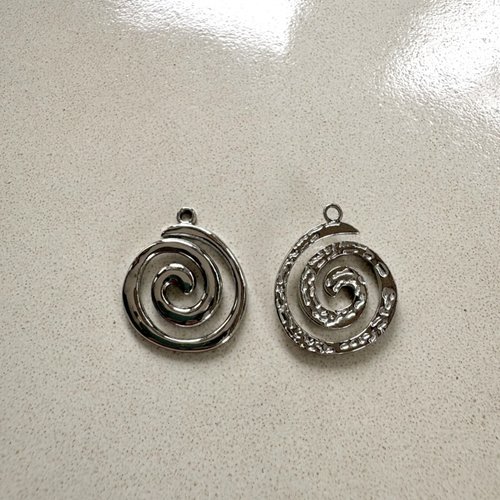 Breloque spirale en acier inoxydable 304 argentée 23x19,5 mm ar67-10