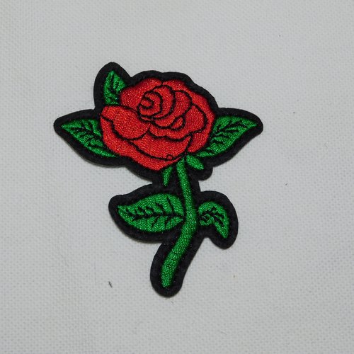 Ecusson thermocollant, patch fleur rose rouge
