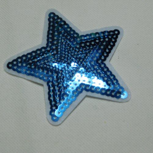 Ecusson patch thermocollant, étoile sequins bleu paillettes