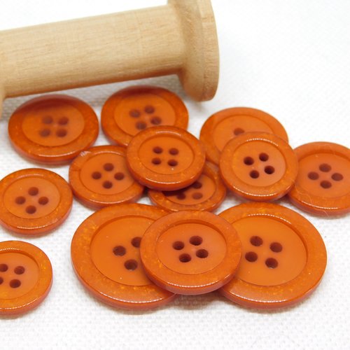 Bouton rond 4 trous orange - taille 22 mm -