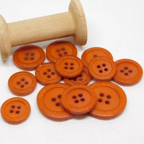 Bouton rond orange 2 trous - taille 18 mm -