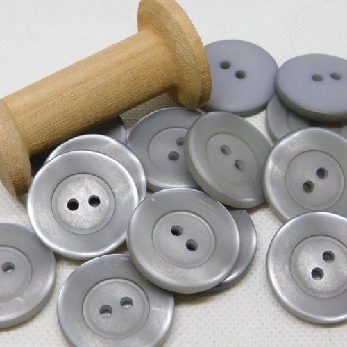 Bouton rond gris 2 trous - taille 22 mm -