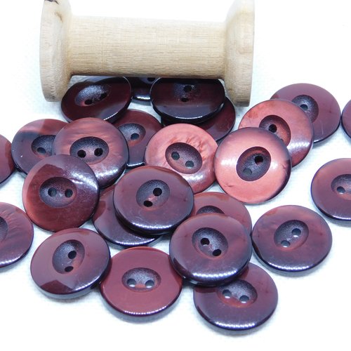 Bouton rond bordeaux 2 trous - taille 18 mm -