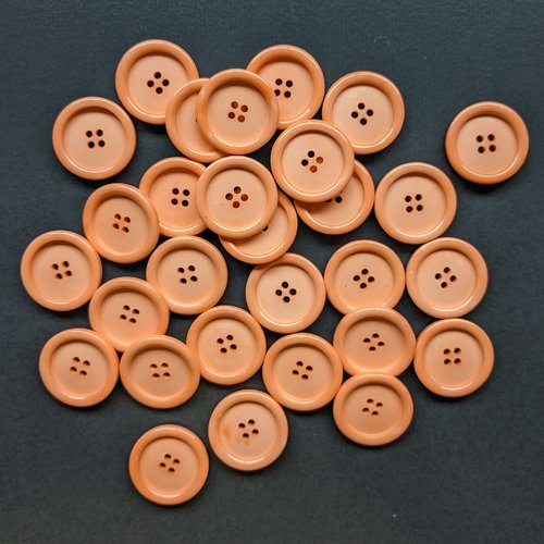 Lot de 29 boutons classiques unis orange corail 28mm