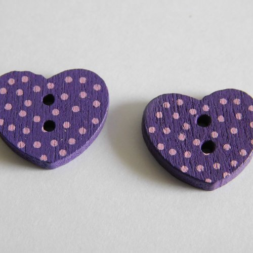 Bouton coeur violet 2 trous