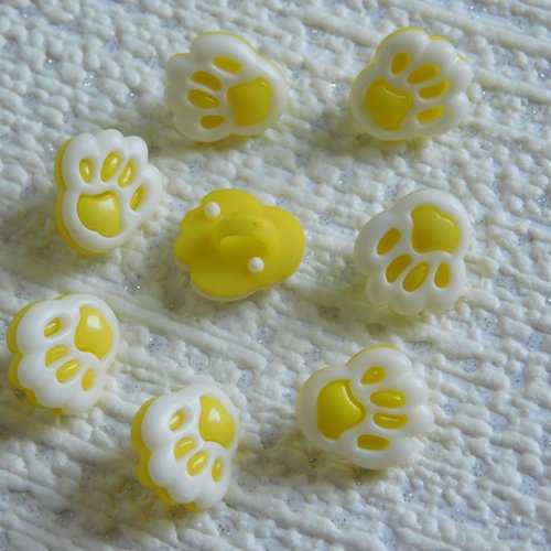 Bouton Patte De Chien Empreinte Animale Jaune Blanc