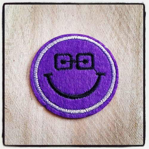 Patch applique tête smile smiley émoticone sunglass 47mm customiser personnalisé écusson 