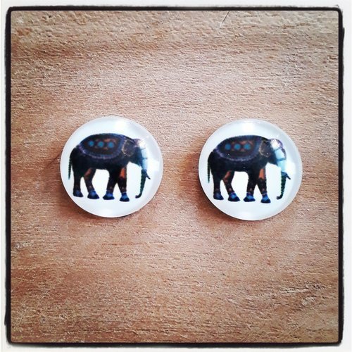 Lot de 2 cabochons en verre éléphant à coller 18 mm