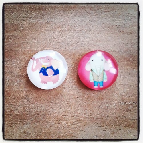 Lot de 2 cabochons en verre éléphant à coller 18 mm