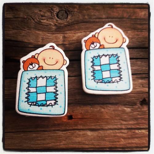 Lot de 2 bébé en bois  bleu 