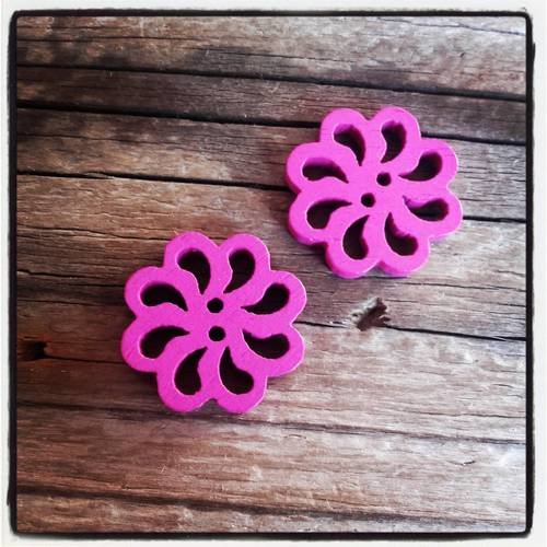 Lot de 2 boutons fantaisie en bois, forme de fleur rosace, couleur violet 