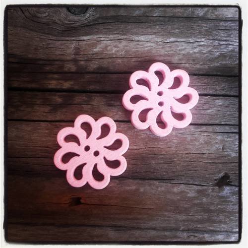 Lot de 2 boutons fantaisie en bois, forme de fleur rosace, couleur rose 
