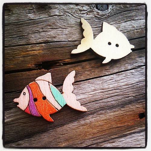 Bouton poisson en bois multicolore 