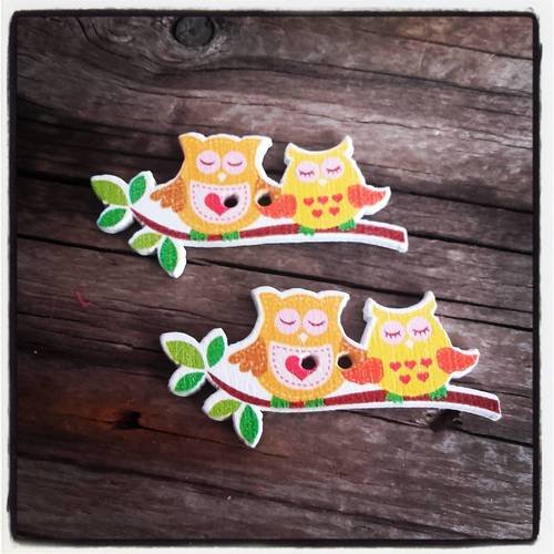 Lot de 2 bouton en bois ,hiboux sur une branche 