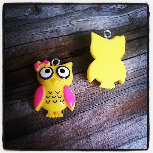 Lot de 2 breloques pendentifs chouettes en résine 25 x 16mm 