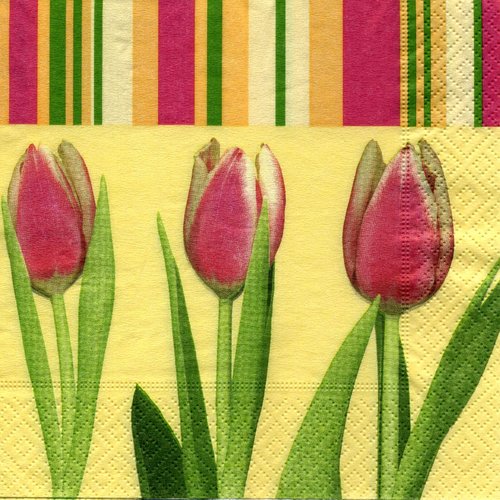 Serviette papier trois jolies tulipes roses