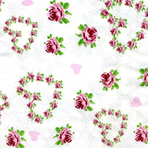 Serviette papier petit coeur de roses