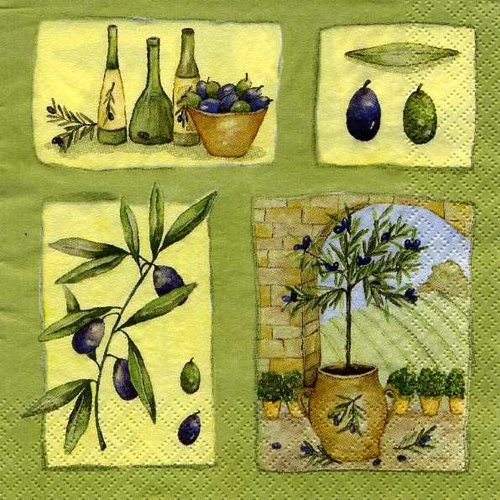 Serviette papier branche d'olives, olivier en pot