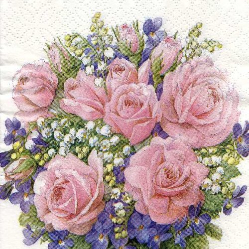 Serviette papier bouquet de roses, violettes, et muguet 11