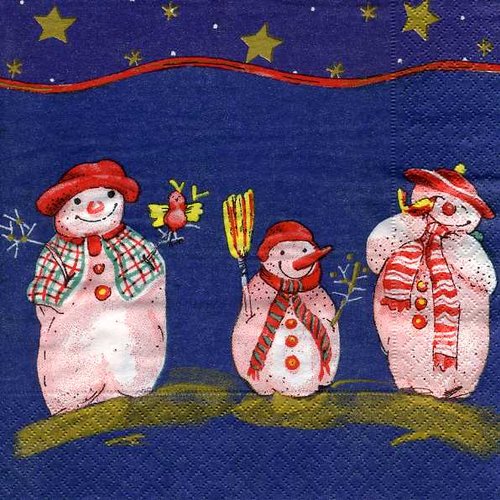 Serviette papier trois jolis bonhommes de neige 