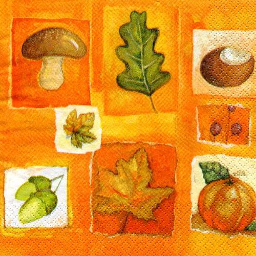 Serviette papier automne ; feuilles, marron, gland