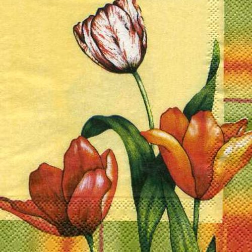 Serviette papier trois tulipes rouge, orange