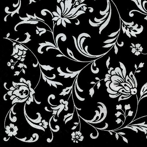 Serviette papier arabesques fleuries sur fonds noir