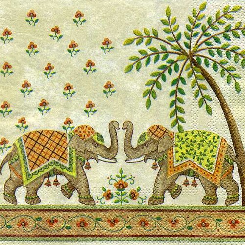 Serviette papier deux éléphants en parade, palmier