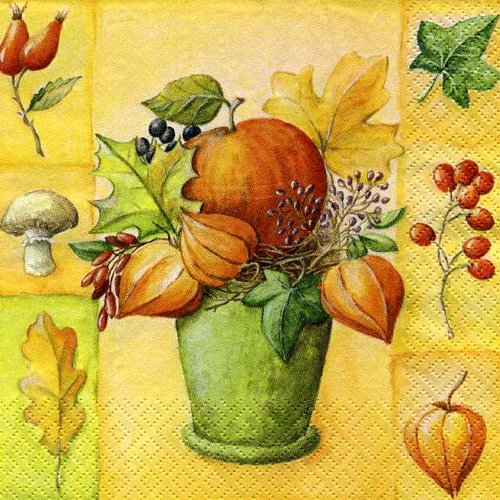 Serviette papier composition automne, feuilles, fruits