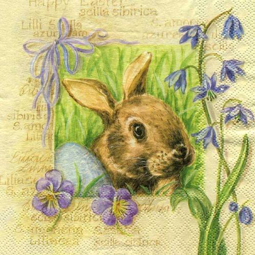 A. serviette papier joli lapin - clochettes bleues - pensées 