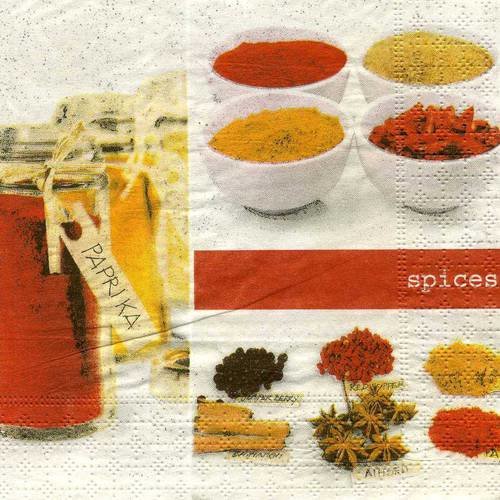 A. serviette papier divers épices - pot de paprika 
