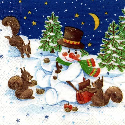 A. serviette papier bonhomme de neige et ses amis les ecureuils 
