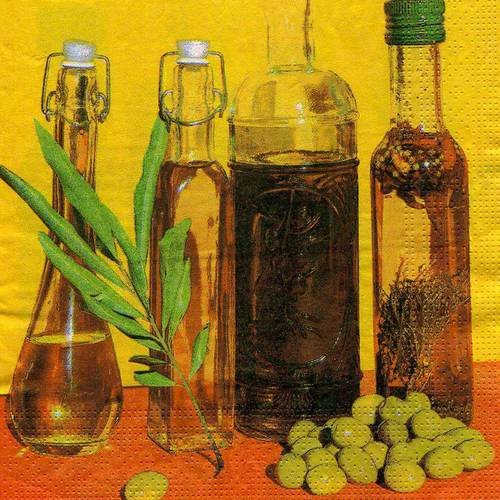 A. serviette papier grandes bouteilles d'huile- olives vertes 