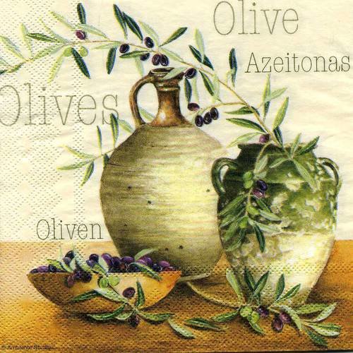 A. serviette papier amphore, et pot à huile - branche d'olives noires 