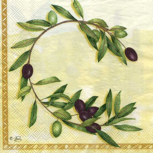 A. serviette papier belle branche d'olivier - olives noires 