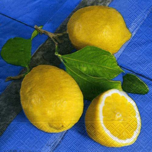 A. serviette papier citrons sur fonds bleu 