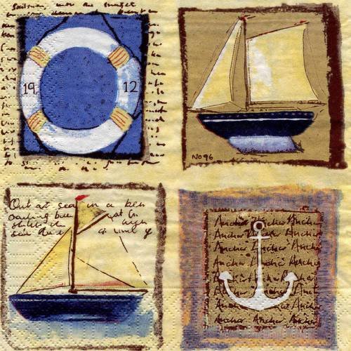 A. serviette papier images marines : voilier, bouée, ancre 