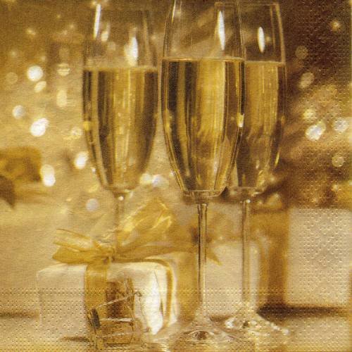 A. serviette papier flute de champagne et cadeau doré 