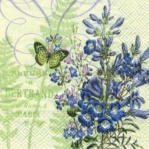 A. serviette papier campanule et digitale bleues et papillon 