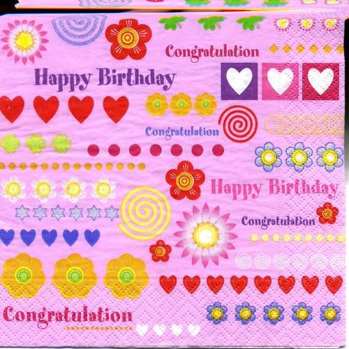 A. serviette papier happy birthday congratulation fonds rose 